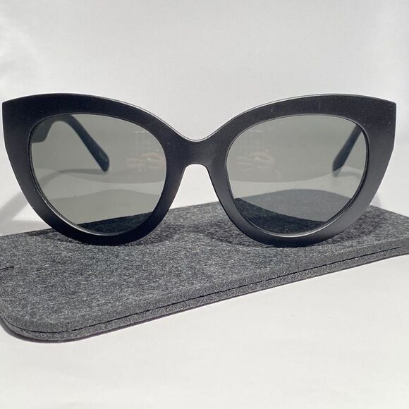 0730 Oversized Round Cateye Sunglasses Matt Black New - Picture 1 of 8